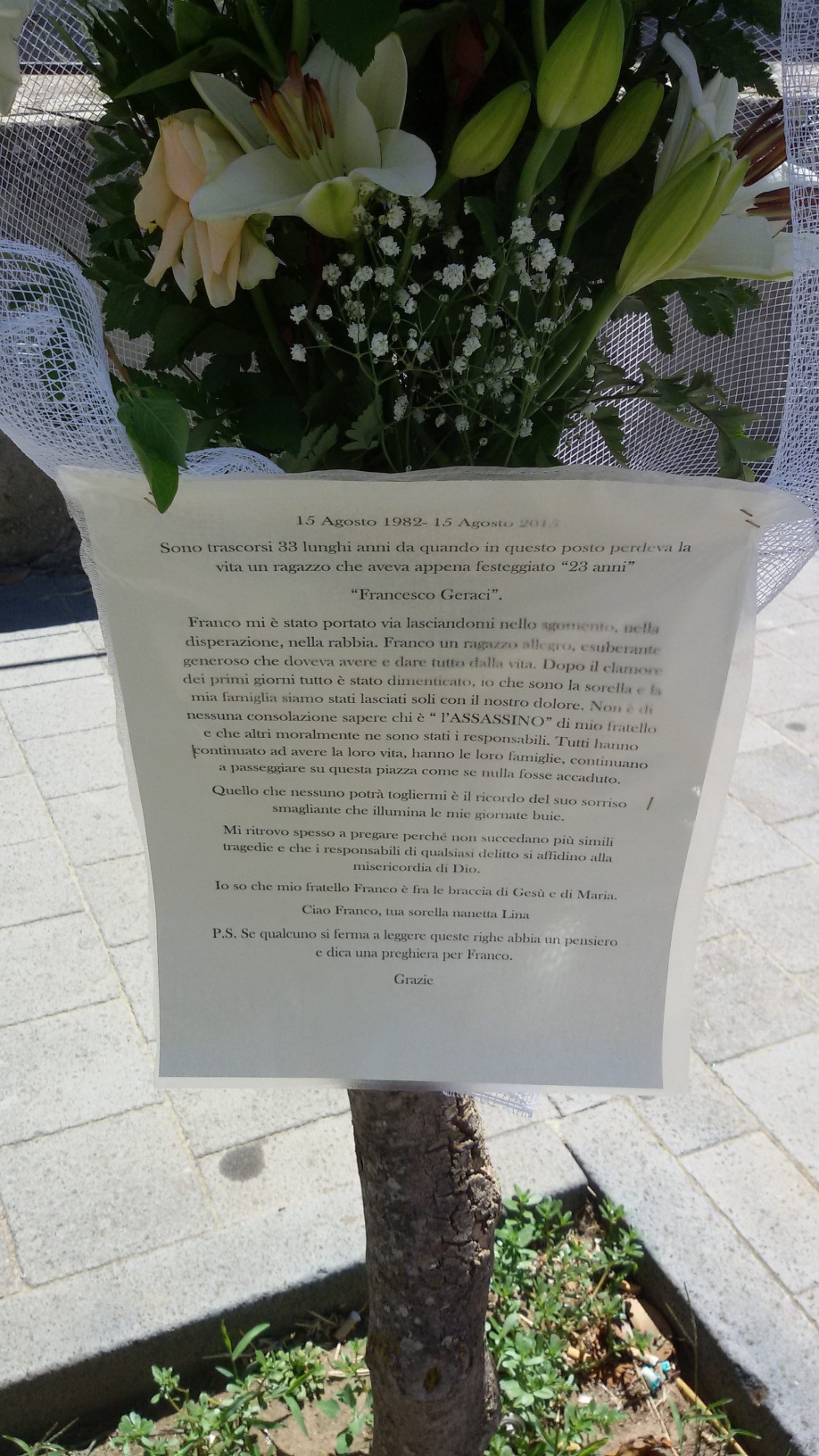 Il ricordo di Franco Geraci a 33 anni dall’uccisione.