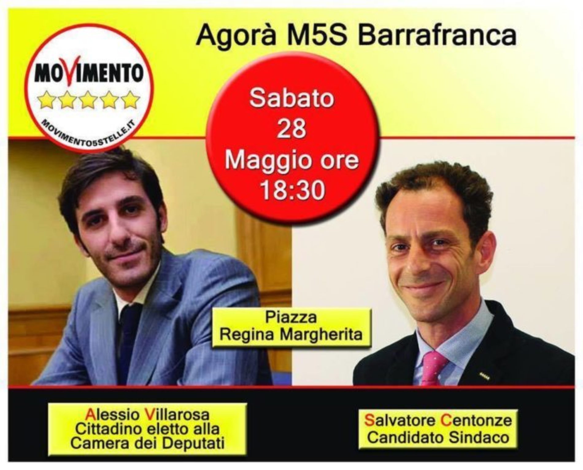Comizio del M5S con il candidato a sindaco Salvatore Centonze dalle ore 19 alle ore 20