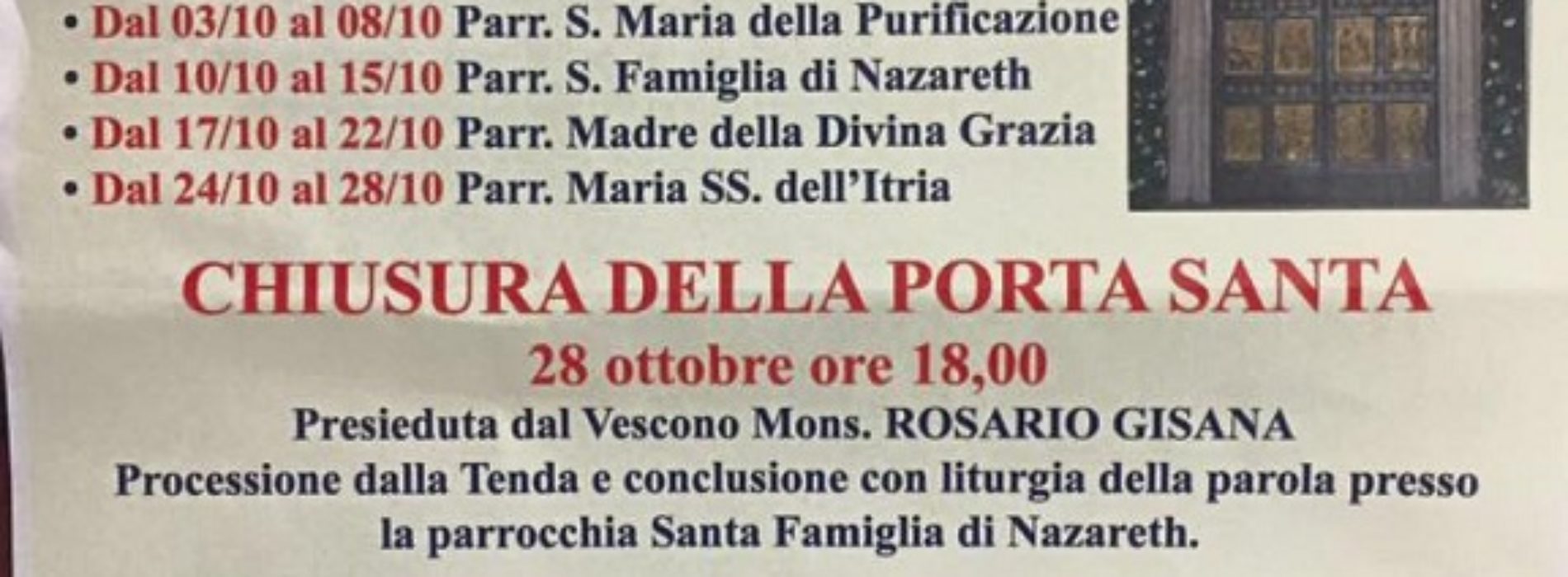 Vicariato di Barrafranca- apertura della PORTA SANTA
