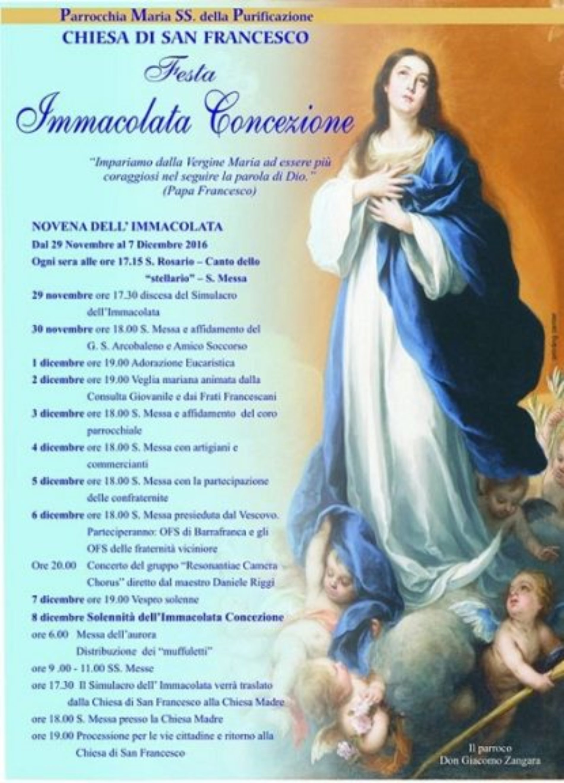 Festeggiamenti in onore  dell’Immacolata Concezione- chiesa di san Francesco