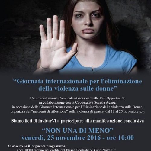 Programma dei “momenti di riflessione” sulla violenza di genere, dal 18 al 25 novembre 2016.