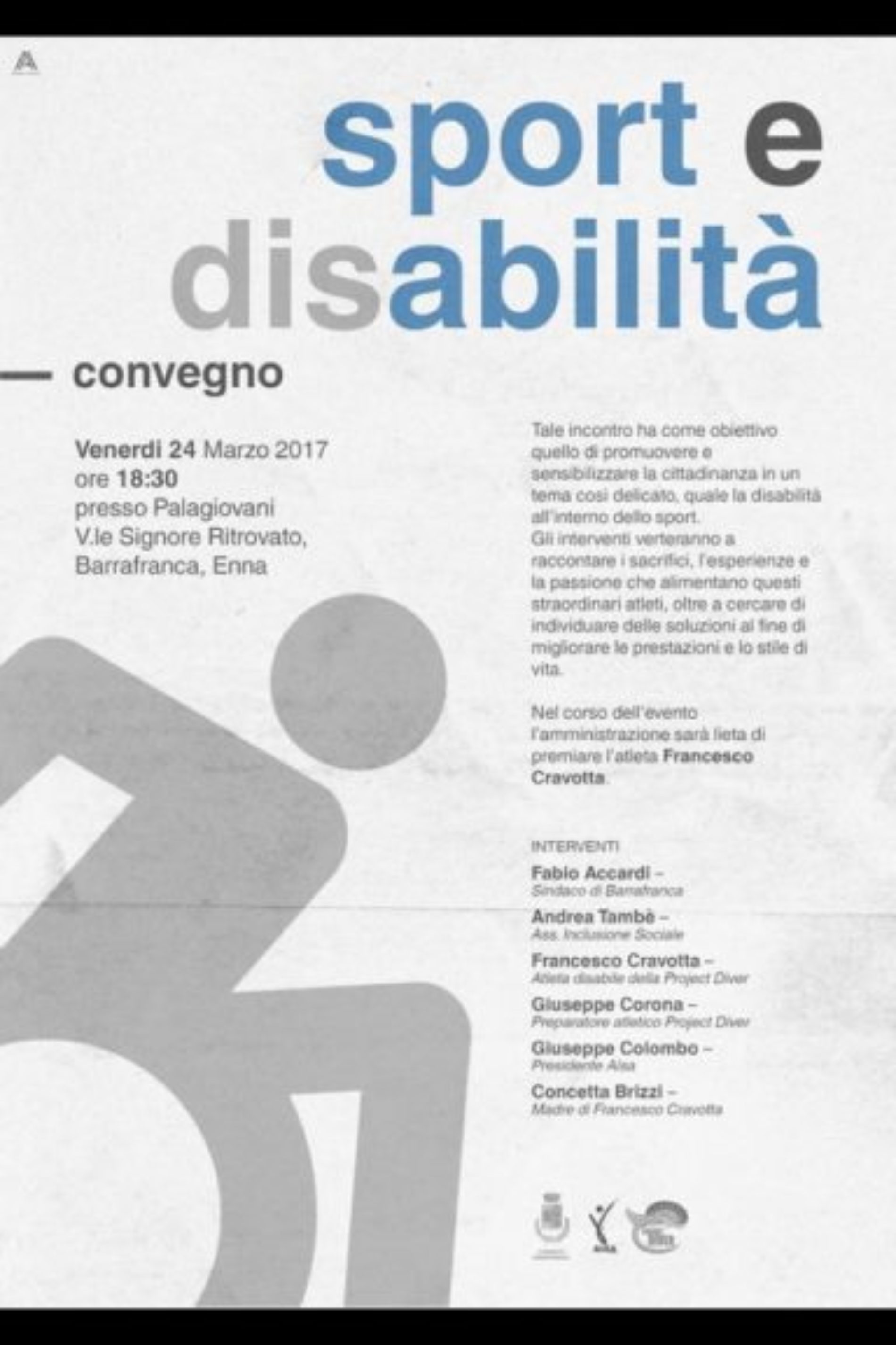 Sport e disabilità: l’amministrazione premierà l’atleta barrese Francesco Cravotta
