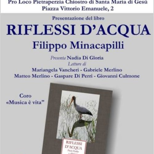 “RIFLESSI D’ACQUA” di Filippo Minacapilli sarà presentato a Pietraperzia nel chiostro di Santa Maria di Gesù