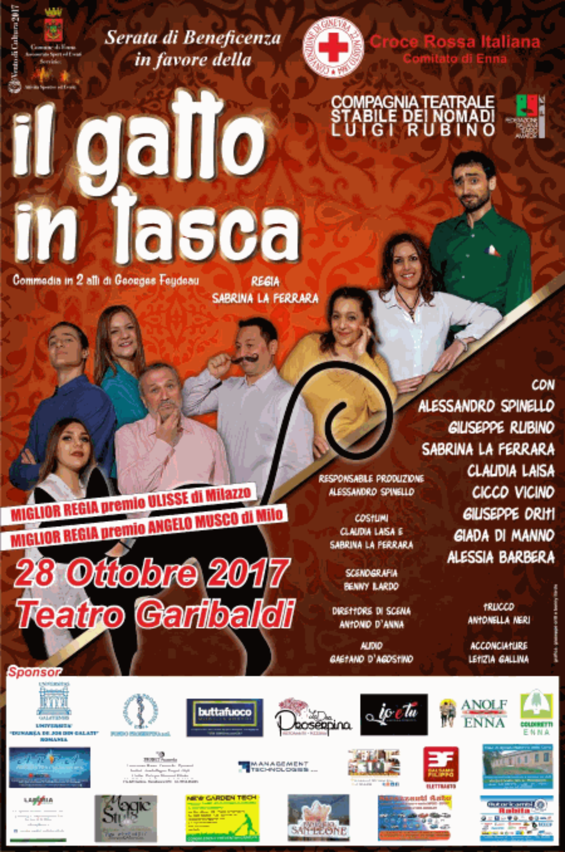 Enna – La compagnia teatrale “I Nomadi” in scena per la Croce Rossa con “Il gatto in tasca”