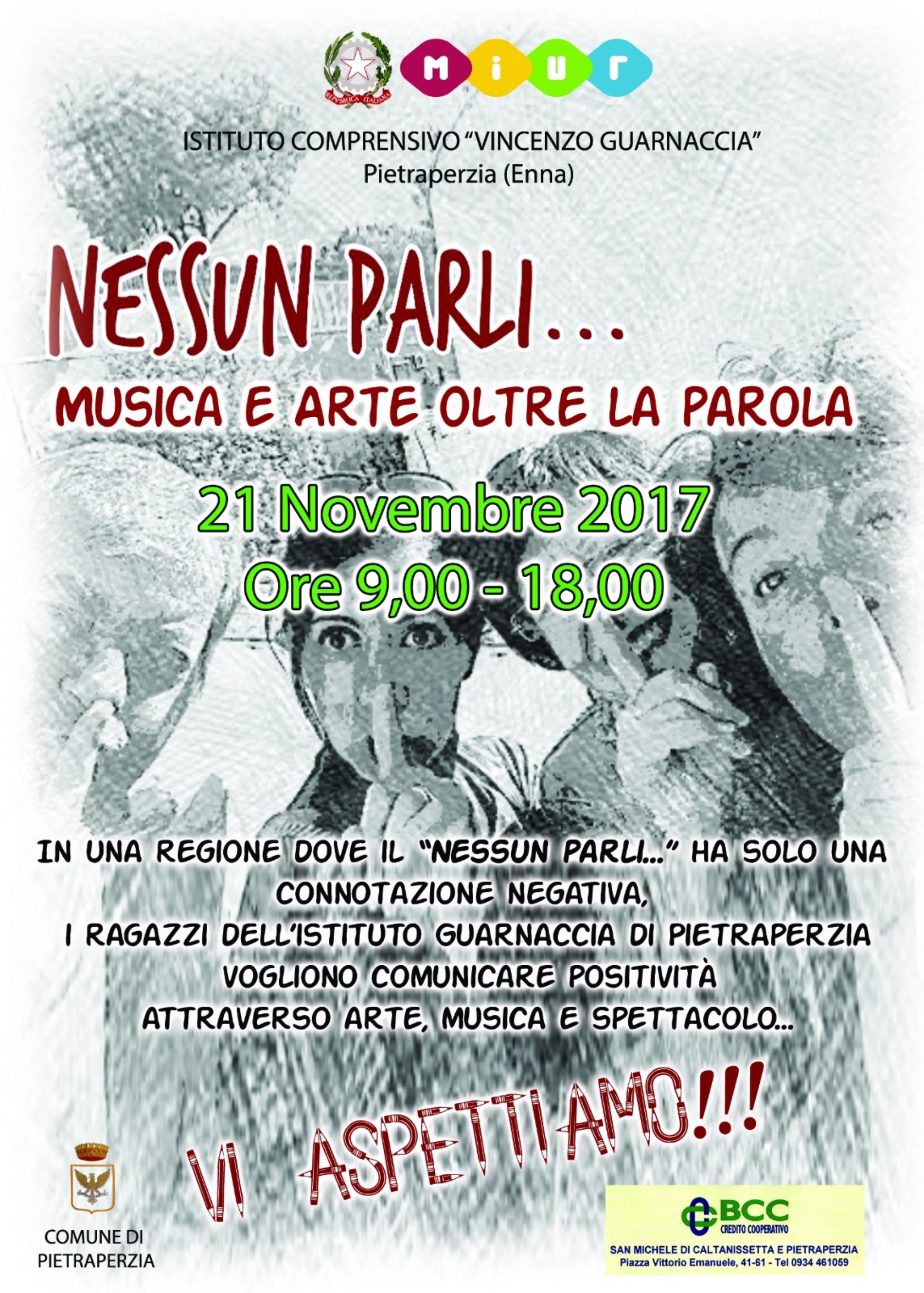 Pietraperzia. Alla manifestazione  “Nessun parli” saranno coinvolti 280 alunni del Comprensivo “Vincenzo Guarnaccia”