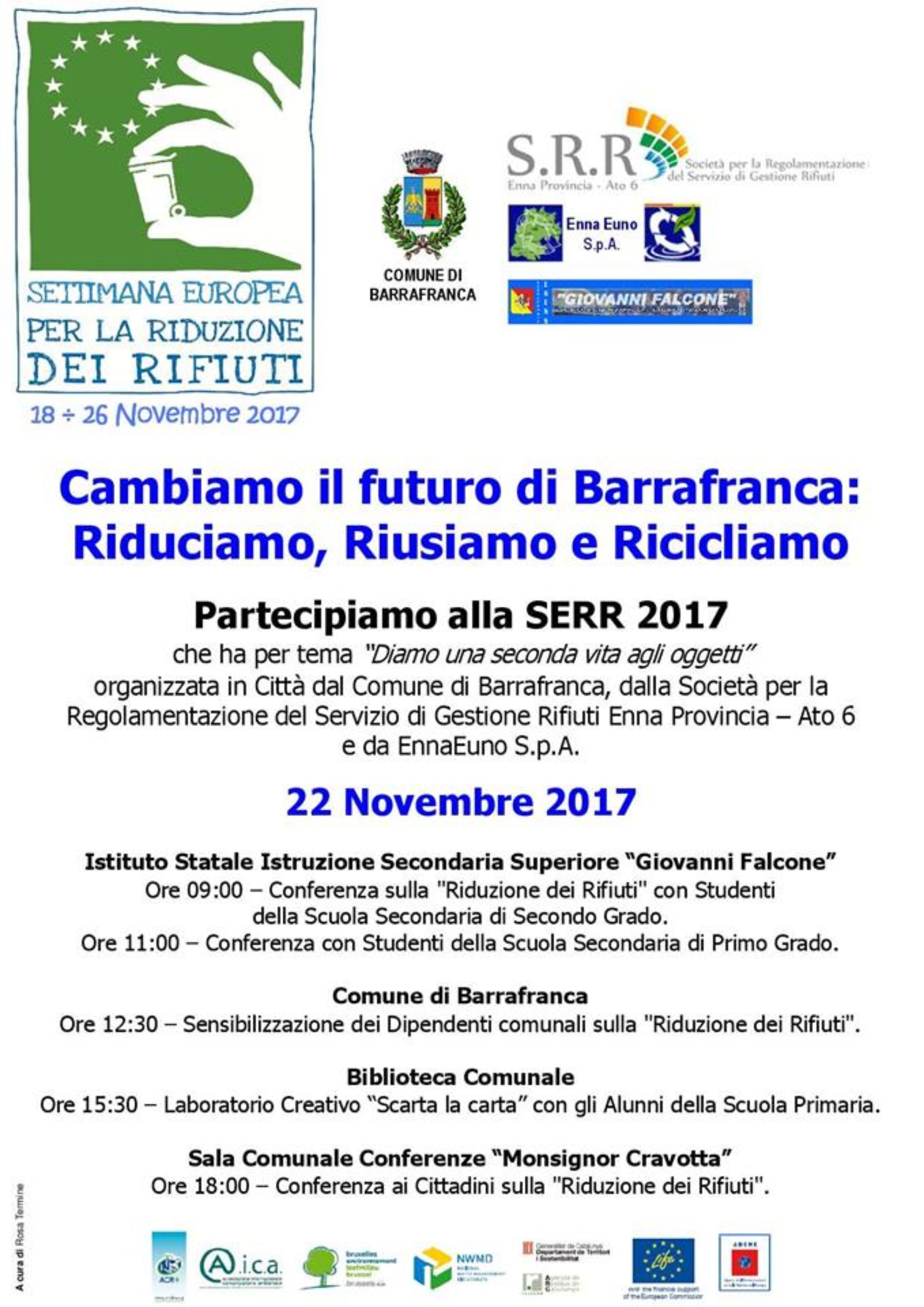 Barrafranca, Settimana Europea Riduzione Rifiuti (SERR), il Comune partecipa con una giornata di iniziative
