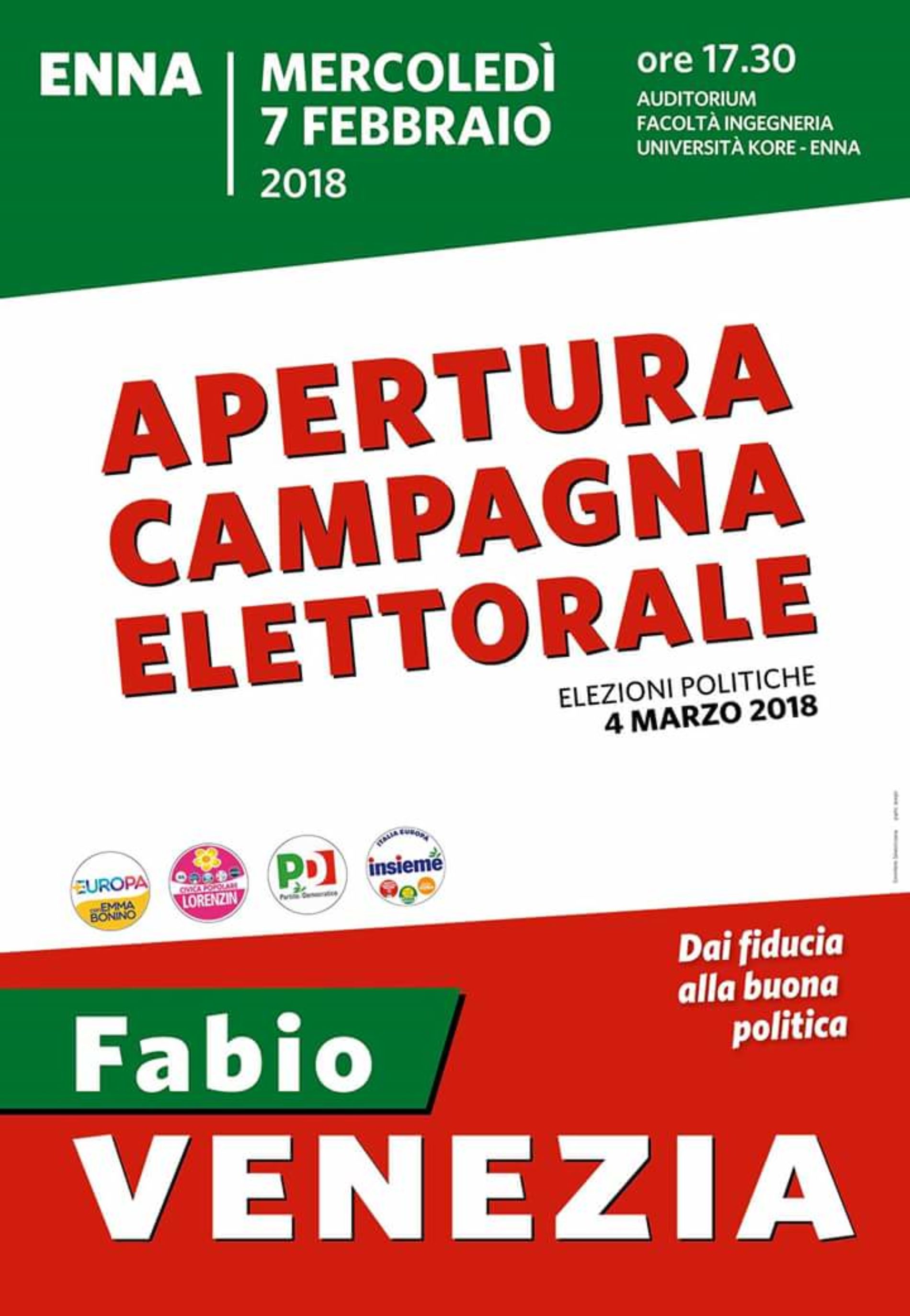 Elezioni, domani a Enna l’apertura della campagna elettorale di Fabio Venezia