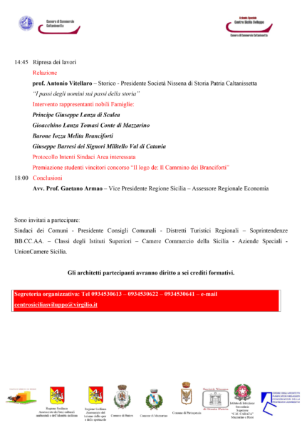 “IL CAMMINO DEI BRANCIFORTI” seminario formativo presso la Camera di Commercio Caltanissetta