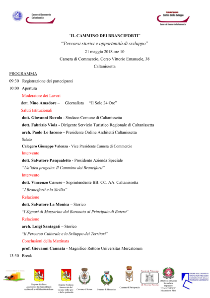 “IL CAMMINO DEI BRANCIFORTI” seminario formativo presso la Camera di Commercio Caltanissetta