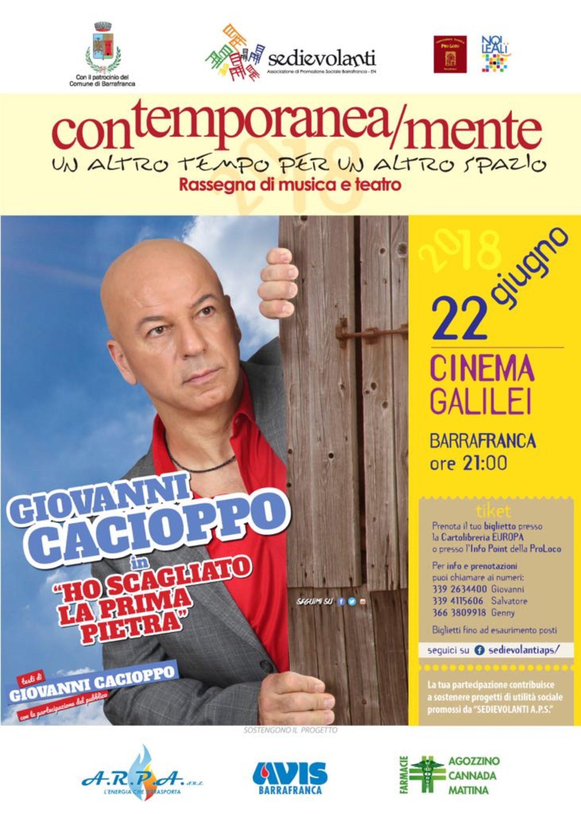 Venerdì 22 giugno, “Contemporanea/mente2018” ospita Giovanni Cacioppo in “Ho scagliato la prima pietra”.