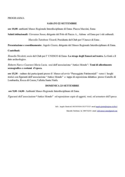 Programma Manifestazione “Anno 214°.c.- La strage degli Ennesi nel teatro”. Enna