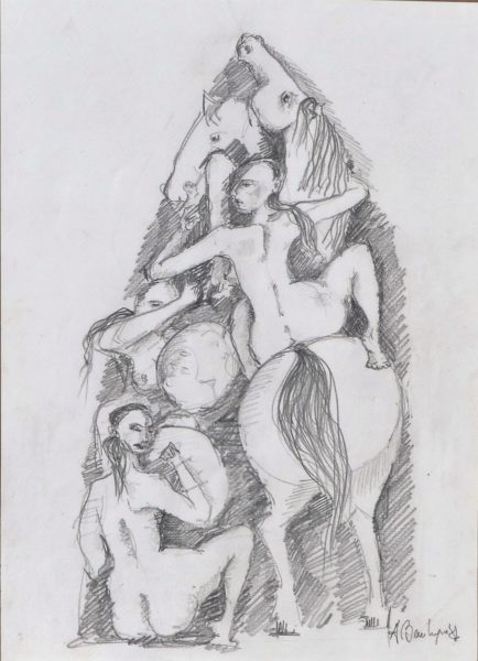 AMAZZONI 2, matita su cartoncino cm. 24x33, anno 1984