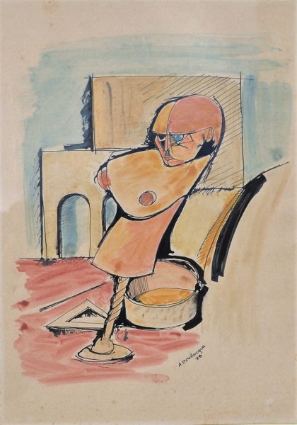 MANICHINO, china acquarellata su cartoncino cm. 25x35, anno 1978