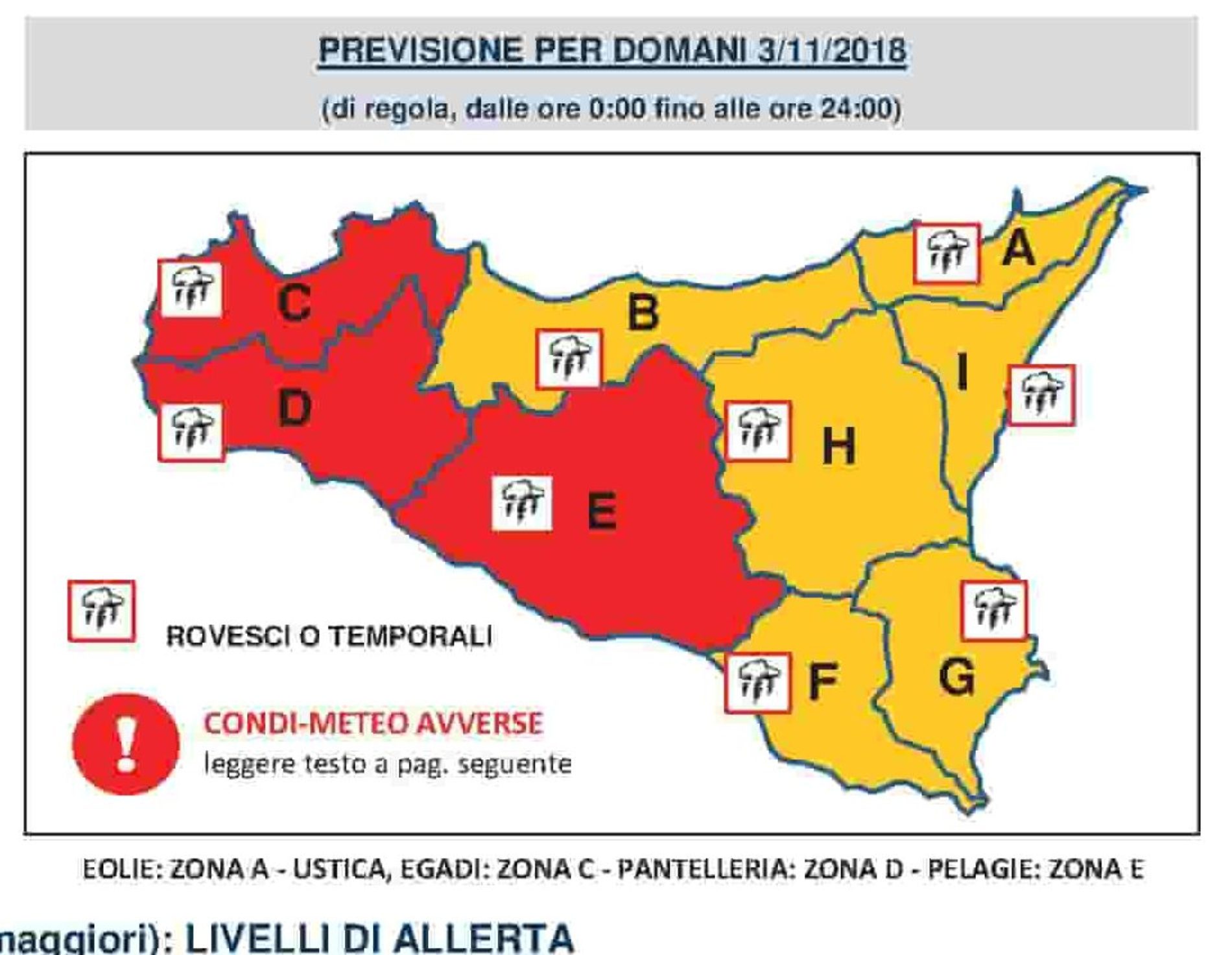 Meteo del 3 novembre. allerta rossa nel bollettino della Protezione Civile