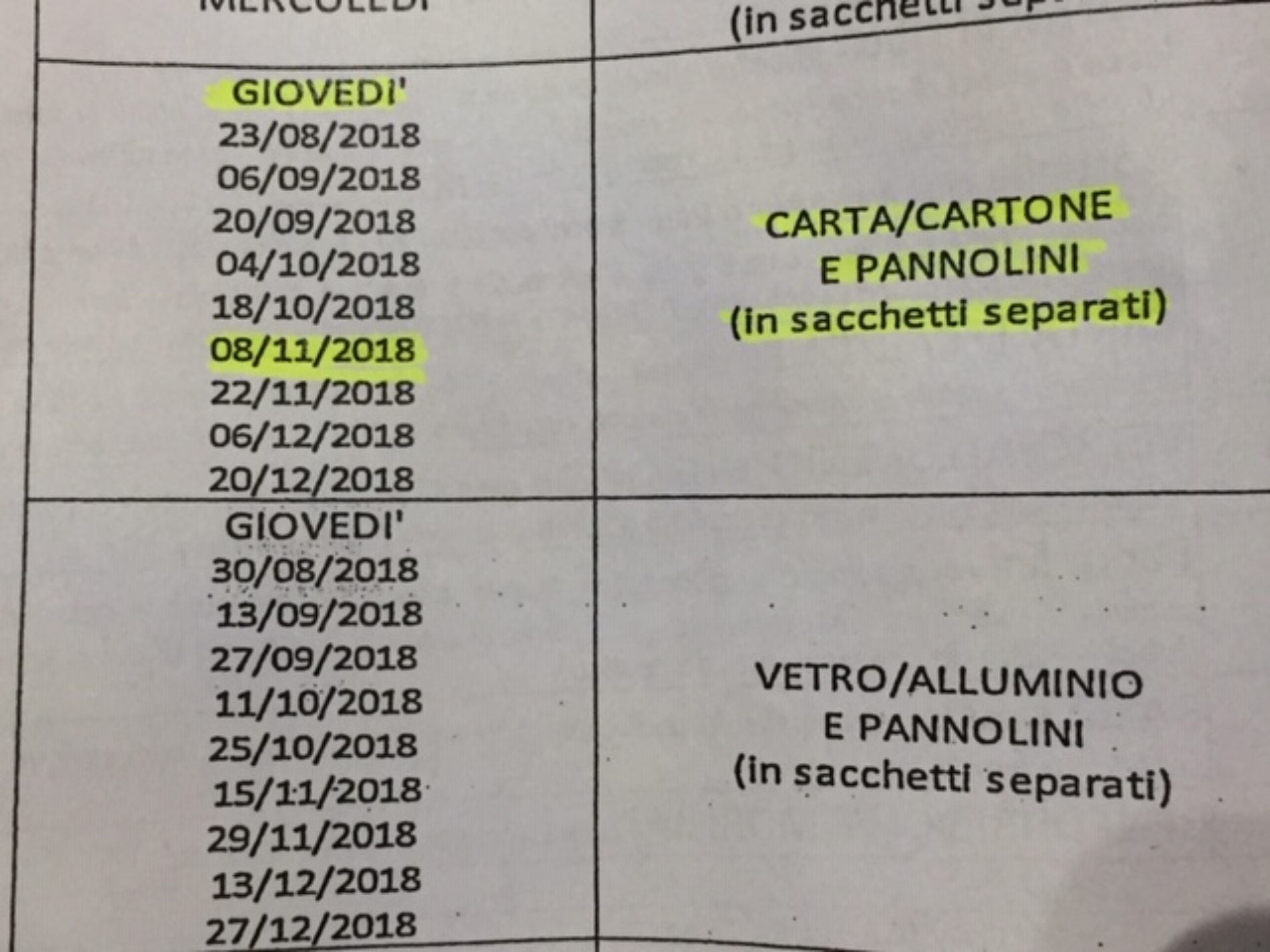 Differenziata. L’8 novembre giovedì è prevista la raccolta di carta e cartone