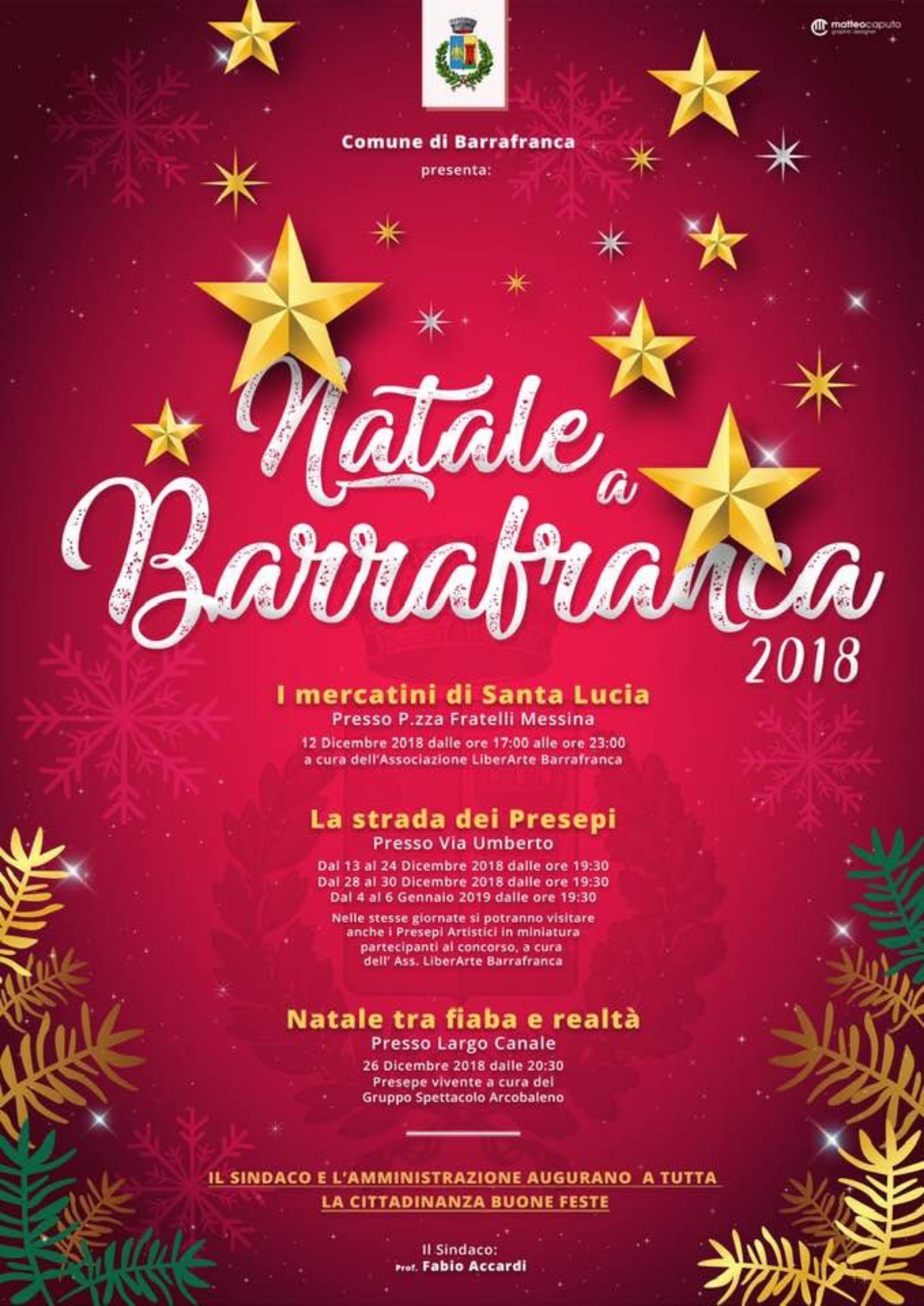 ARRAFRANCA. Diramato dal Comune, sindaco Fabio Accardi,  il calendario delle manifestazioni natalizie.
