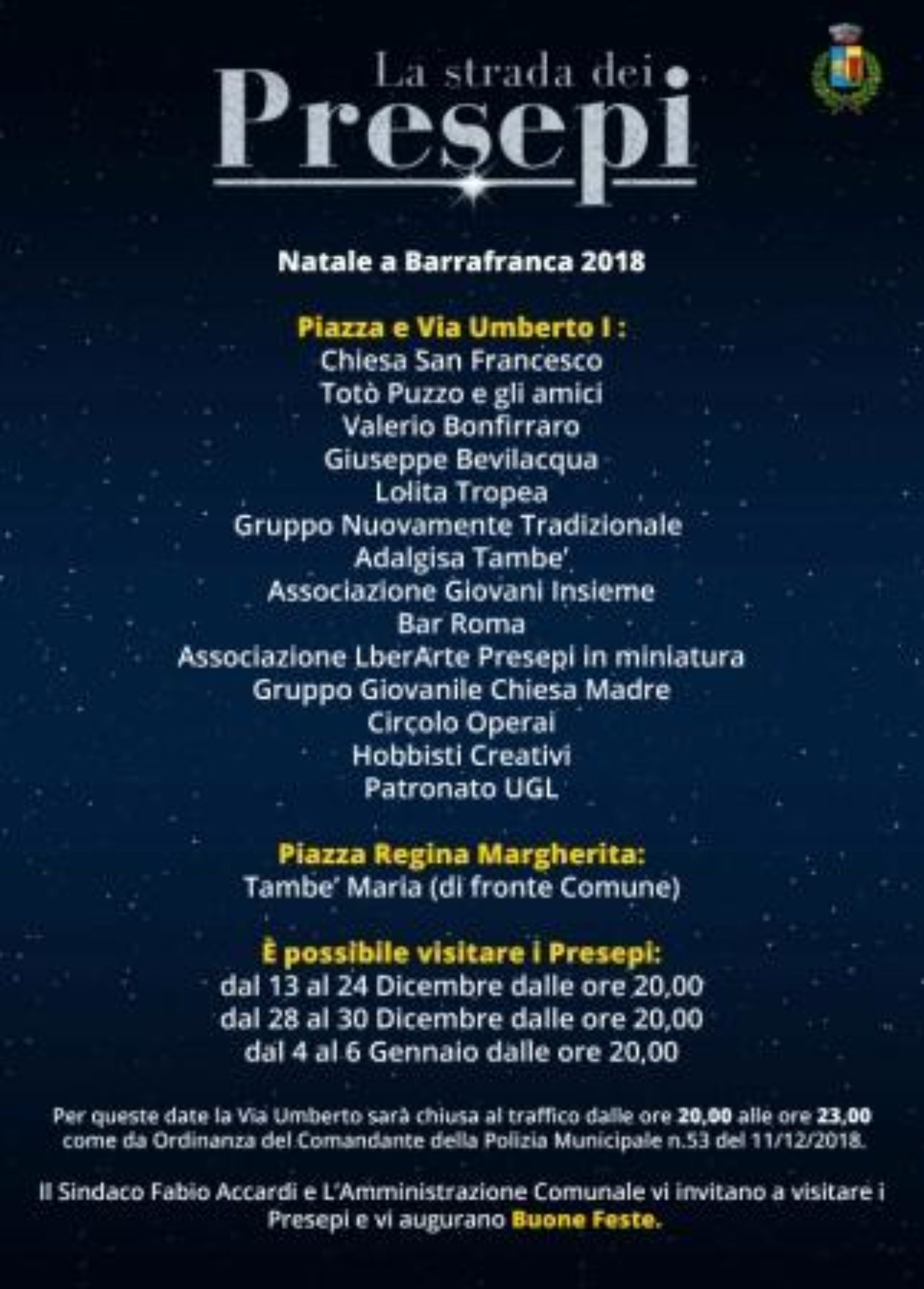 Barrafranca. VIDEO. Inaugurata “La strada dei Presepi” ed 2018