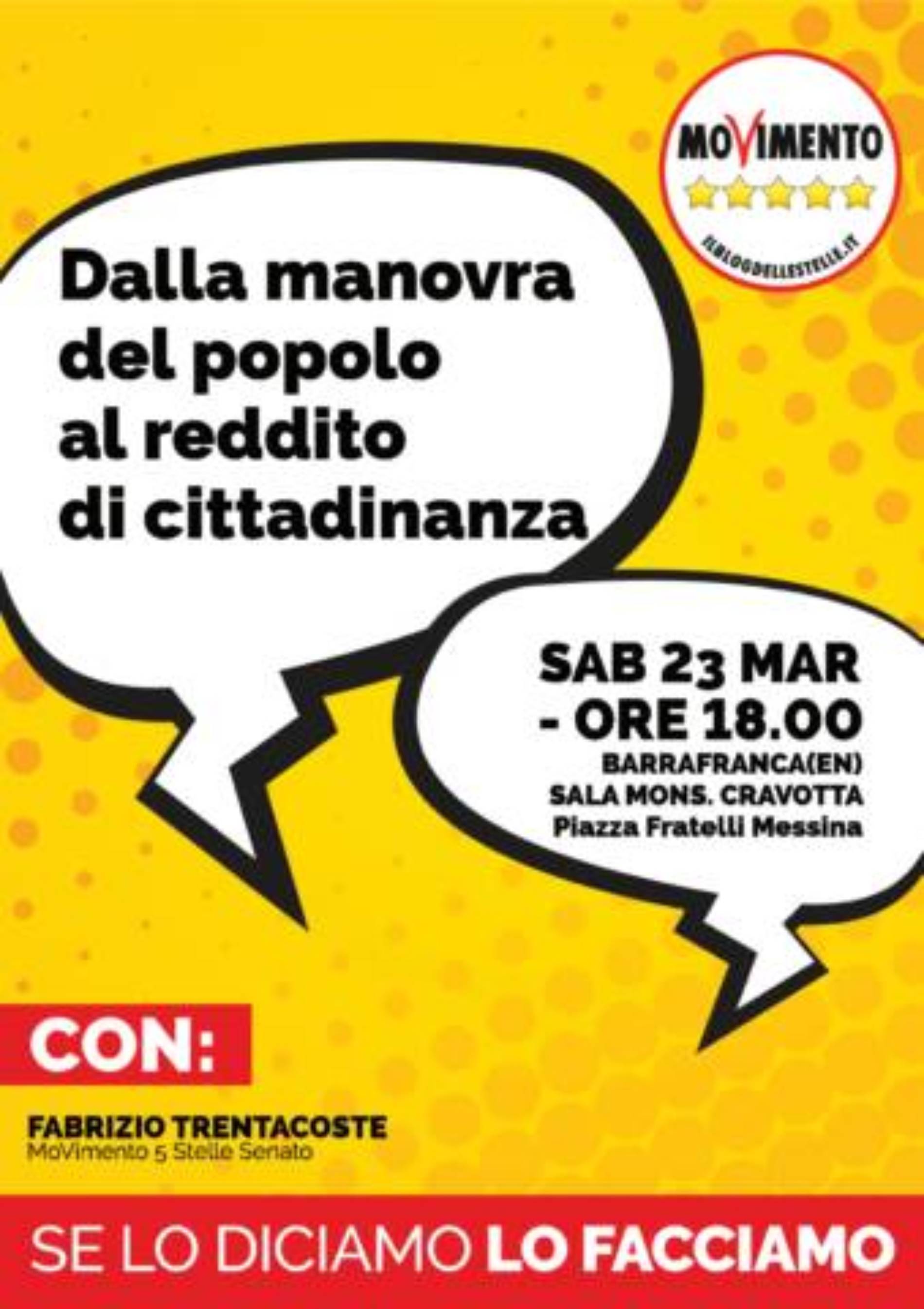 Barrafranca. Legge di bilancio 2019, il senatore Fabrizio Trentacoste M5S incontra i cittadini barresi