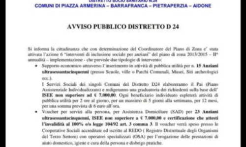 Barrafranca – Distretto24, importante iniziativa per gli anziani, le domande entro il 10 settembre