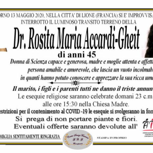 Annuncio Centro servizi funerari G.B.G. Dr. Rosita Accardi Gheit