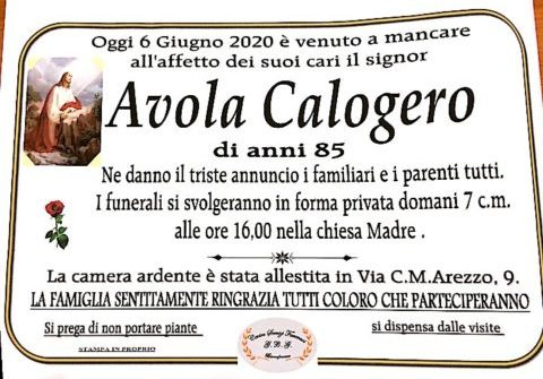 Annuncio Centro servizi funerari G.B.G. Avola Calogero 85