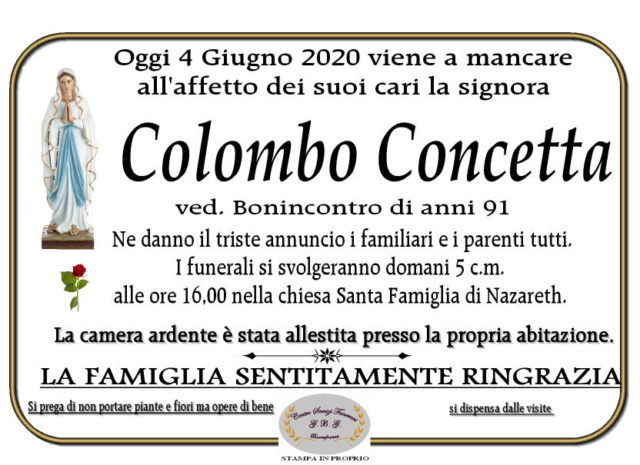 ANNUNCIO DI COLOMBO CONCETTA VED. BONINCONTRO