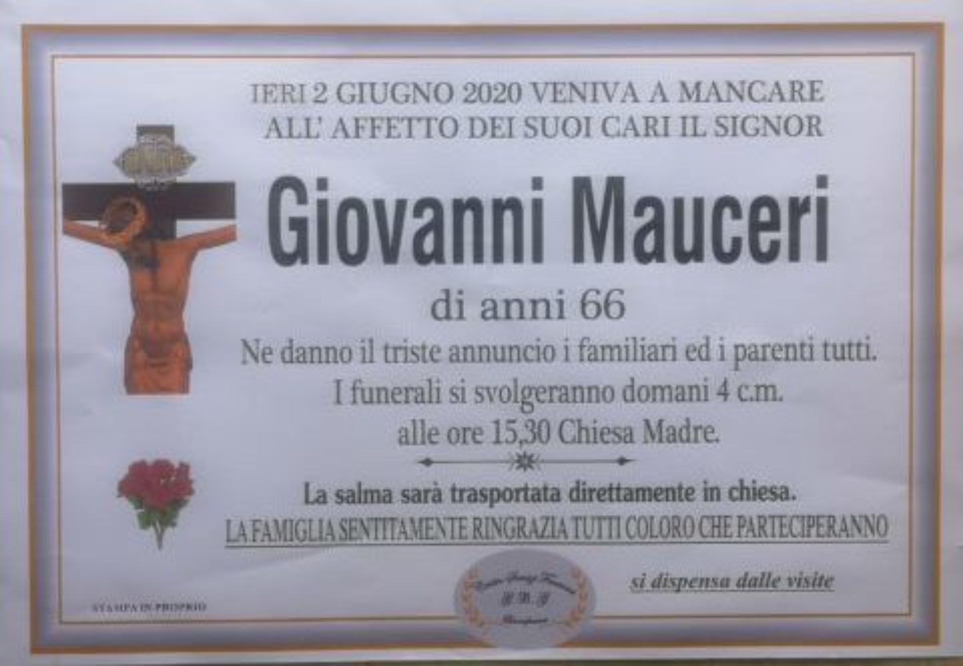 Annuncio Centro servizi funerari G.B.G. Giovanni Mauceri 66