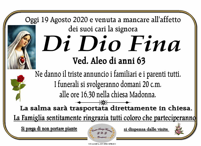 ANNUNCIO di DI DIO FINA VED. ALEO