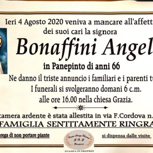Annuncio Centro servizi funerari G.B.G Bonaffini Angela in Panepinto anni 66