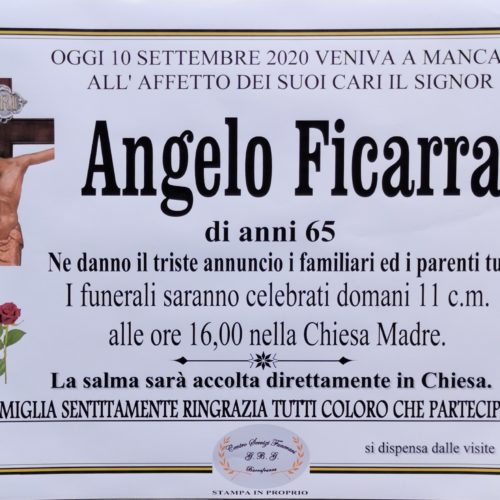 Annuncio Centro servizi funerari G.B.G  Angelo Ficarra di anni 65