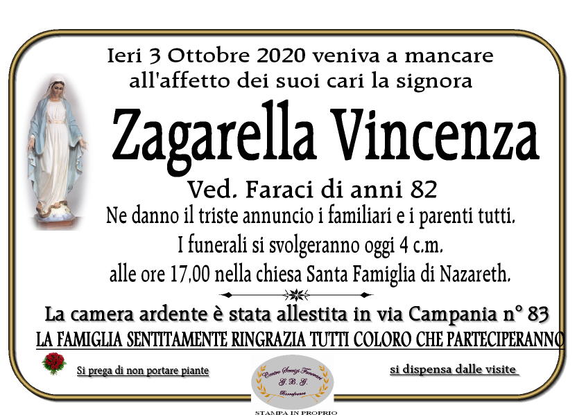 ANNUNCIO DI ZAGARELLA VINCENZA VED. FARACI (1)