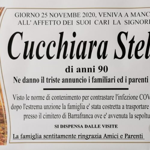 Annuncio sevizi funerari Agenzia G.B.G. signorina Cucchiara Stella anni 90