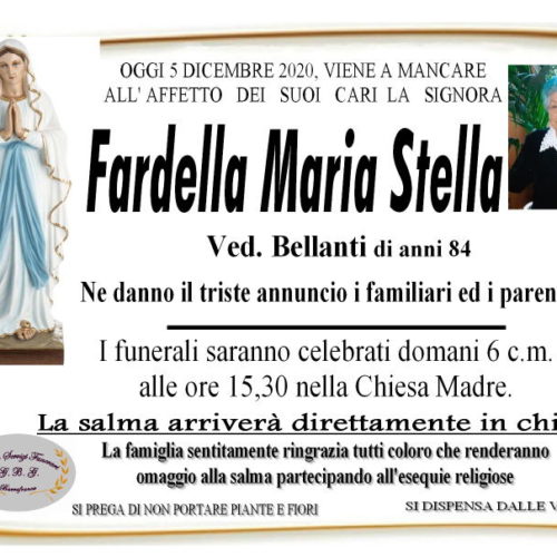 Annuncio servizi funerari agenzia G.B.G. sig.ra Fardella  Maria Stella ved. Bellanti anni 84