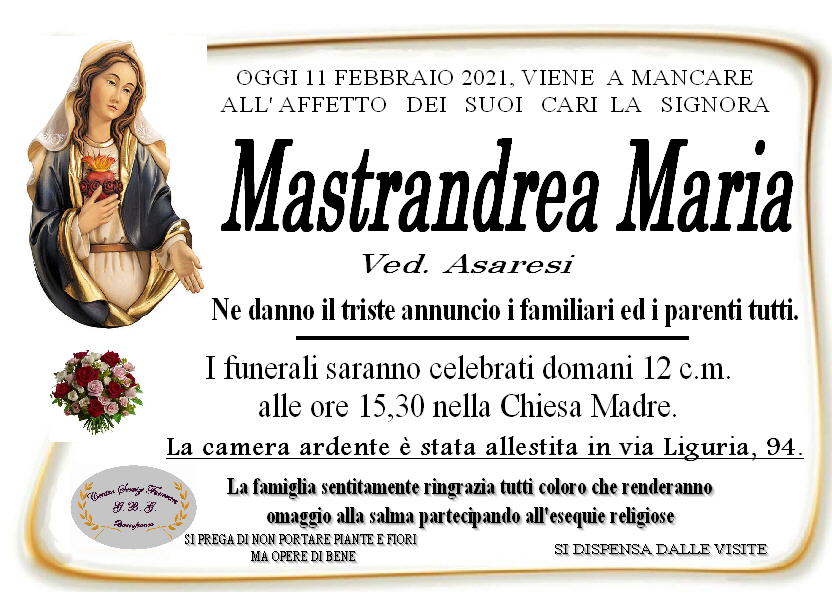 annuncio di MASTRANDREA MARIA VED. ASARESI