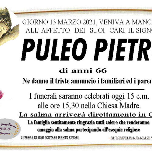 Annuncio servizi funerari agenzia G.B.G. sig. Puleo Pietro di anni 66