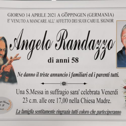 Annuncio servizi funerari agenzia G.B.G. sig Randazzo Angelo di anni 58