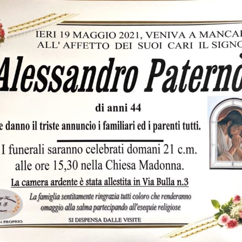 Annuncio servizi funerari agenzia G.B.G. sig. Paternò Alessandro di anni 44