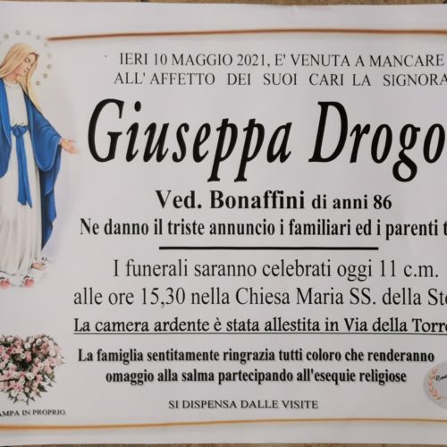 Annuncio servizi funerari agenzia G.B.G. sig.ra Drogo Giuseppa ved. Bonaffini di anni 86