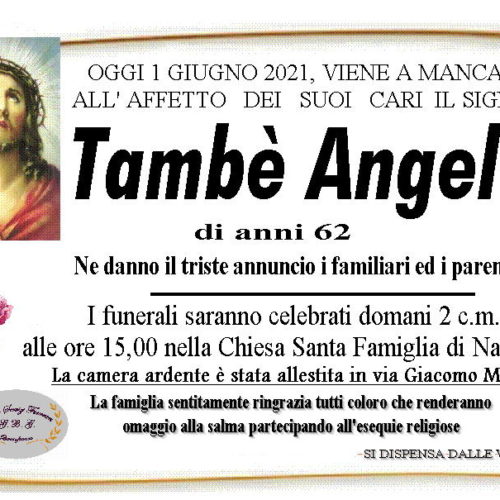 Annuncio servizi funerari agenzia G.B.G. sig. Tambè Angelo di anni 62