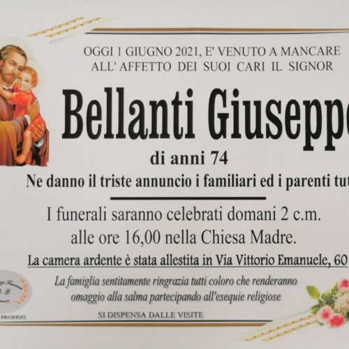 Annuncio servizi funerari agenzia G.B.G. sig. Bellanti Giuseppe di anni 74