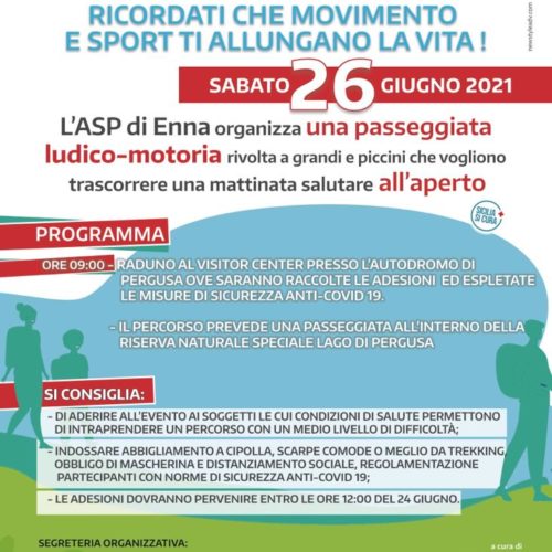 ASP Enna. Sabato 26 giugno 2021: sport e salute nella passeggiata ludico-motoria all’interno della riserva naturale di Pergusa