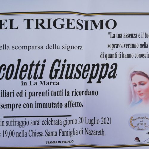 Annuncio servizi  agenzia G.B.G. Trigesimo della sig.ra Nicoletti Giuseppa in La Marca