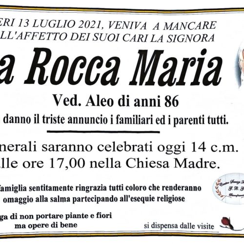 Annuncio servizi funerari agenzia G.B.G. sig.ra La Marca Maria ved. Aleo di anni 86