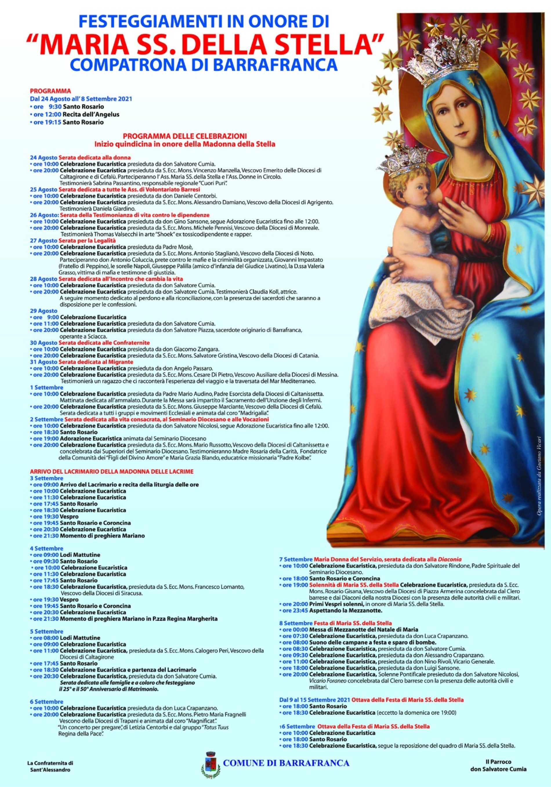 BARRAFRANCA. Stasera a Barrafranca arriverà la Madonna delle Lacrime di Siracusa.