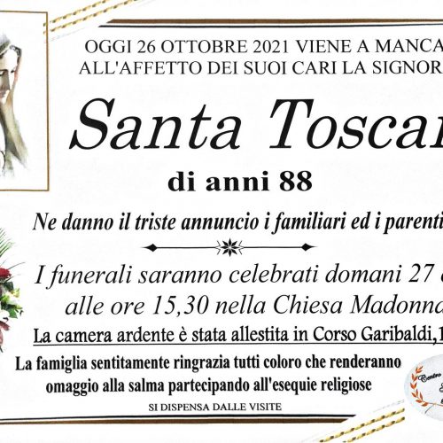 Annuncio servizi funerari agenzia G.B.G. sig.ra Toscano Santa  di anni 88