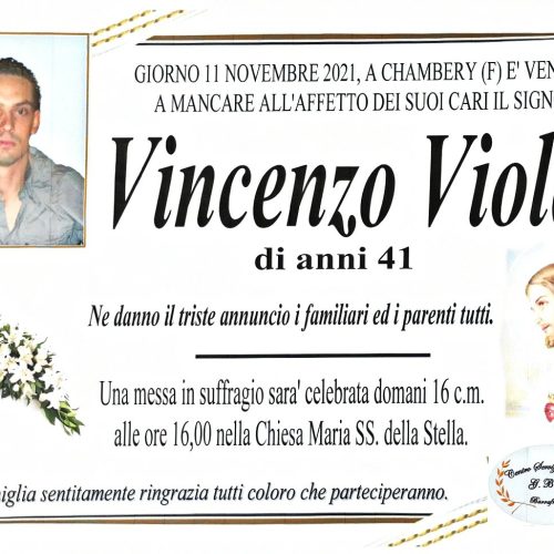 Annuncio servizi funerari agenzia G.B.G. sig. Viola Vincenzo di anni 41