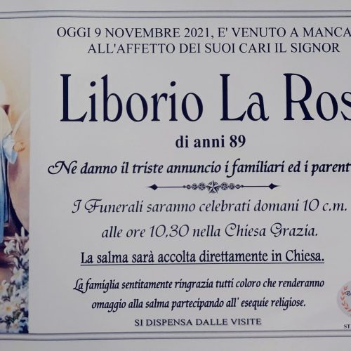 Annuncio servizi funerari agenzia G.B.G. sig. La Rosa Liborio di anni 89