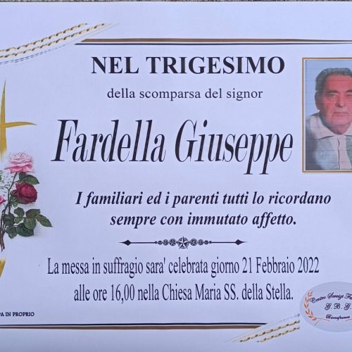 Annuncio servizi funerari agenzia G.B.G. nel trigesimo del sig. Fardella Giuseppe