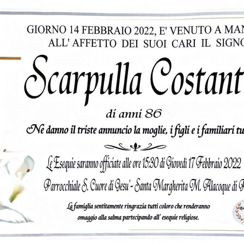 Annuncio servizi funerari agenzia G.B.G. sig. Scarpulla Costantino di anni 86