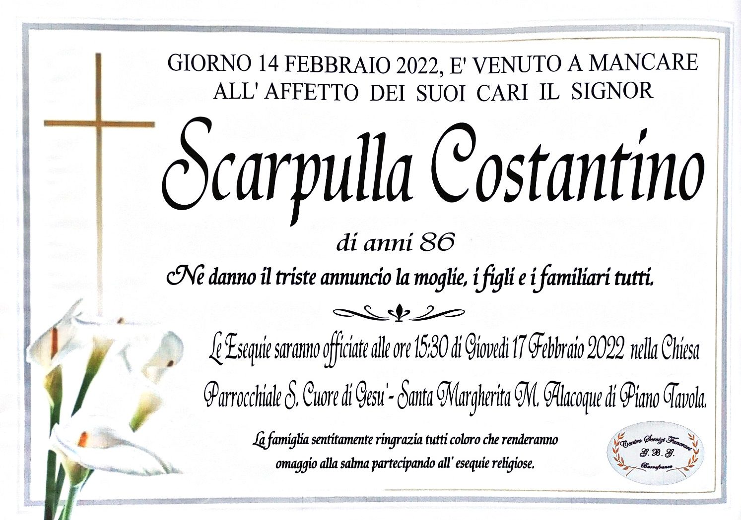 Scarpulla Costantino di anni 86